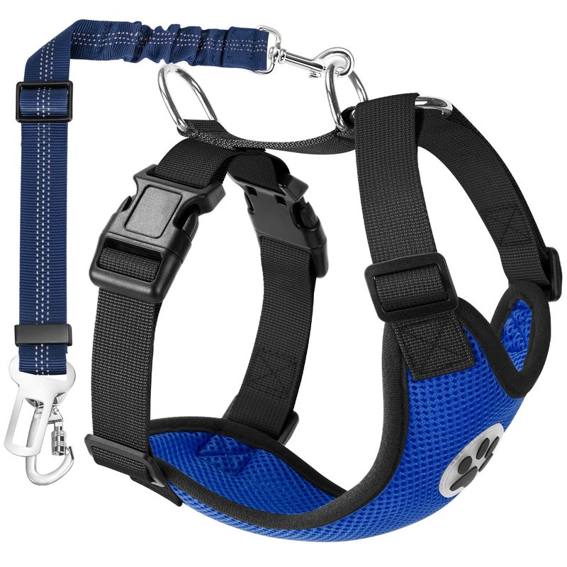 Lukovee Dog Seat Belt for Car, Adjustable Dog Car Harness for Large Medium Small Dogs, Soft Padded & Breathable Mesh Dog Seatbelt with Car Vehicle Connector Strap (Blue Double Clip,Small) - Image 1